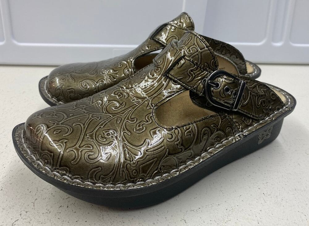 Women Alegria PG-Lite Pewter Mule floral slip-on comfort shoes clogs 35 (US 5)